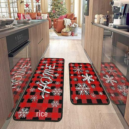 Cross-border Christmas Holiday Anti-Slip, Dirt-Resistant Kitchen Floor Mats – Long, Oil-Absorbing, Decorative Door Foot Mats