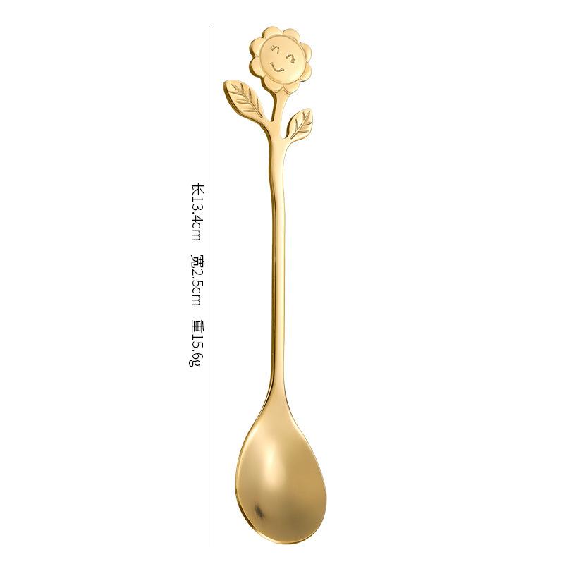 Lovely Stainless Steel Spoon Smiley Sunflower Handle Coffee Spoon Fork Dessert Ice Cream Spoon Tea Spoon Kitchen Accessories4