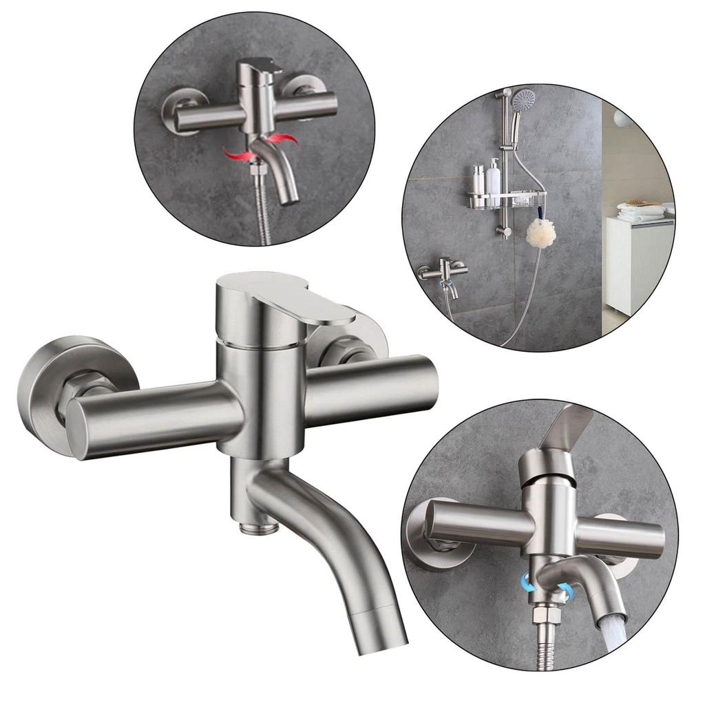 Stainless Steel Bathroom Shower Mixer Faucet Wall Mounted Hot Cold Water Dual Spout Mixer Tap Universal Shower Diverter System