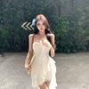 French Beautiful White Suspender Dress Women's Summer Slim Waist Trailing Skirt Gentle and Thin Super Fairy Dress