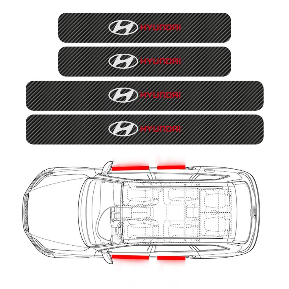 4PCS Car Door Plate Carbon Fiber Threshold Protector Sticker For Hyundai I10 I20 I30 Creta Tucson Solaris Elantra Santa Fe Kona XX45
