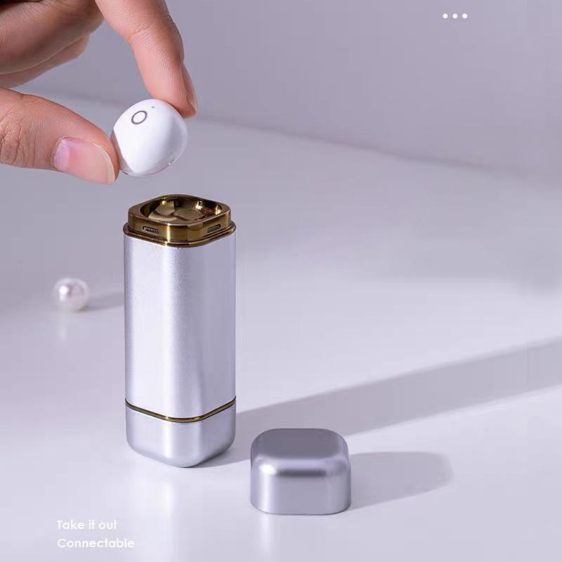 

Single Wireless Earphone Mini Bluetooth-compatible Headset Sports Headphone with Lipstick-shaped Charging Case Skin Color