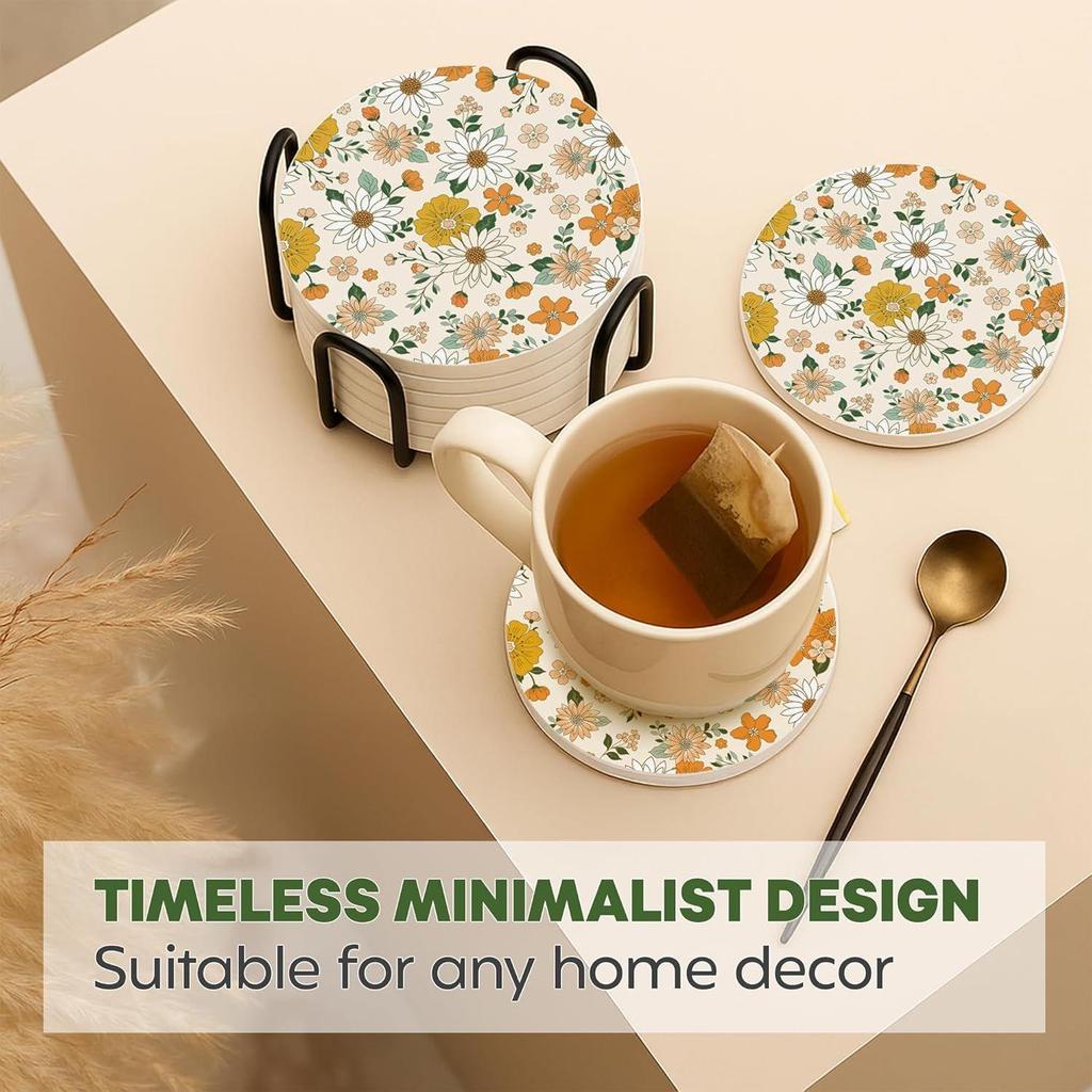 Ceramic Coasters with Matt Finish On Top & Cork Base | Coasters for Cups Set of 6 |