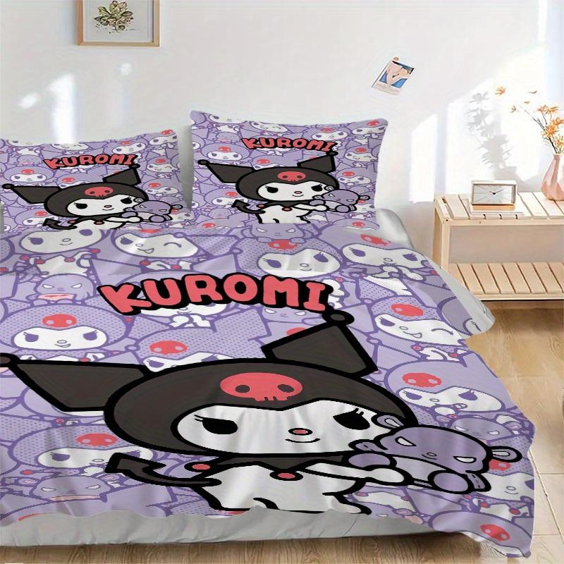 

3pcs Sanrio Kuromi Quilt Cover Set (1 Quilt Cover + 2 Pillowcases Without Pillow Core), High-Definition Printing for Home and Dormitory.S075 135x200cm