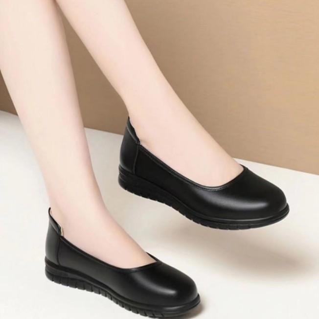 

2025 мягкая кожа не устает от долгого стояния, рабочая обувь, женские белые туфли медсестры, туфли стюардессы на плоской подошве, кожа с мягкой подошвой 40 чёрный