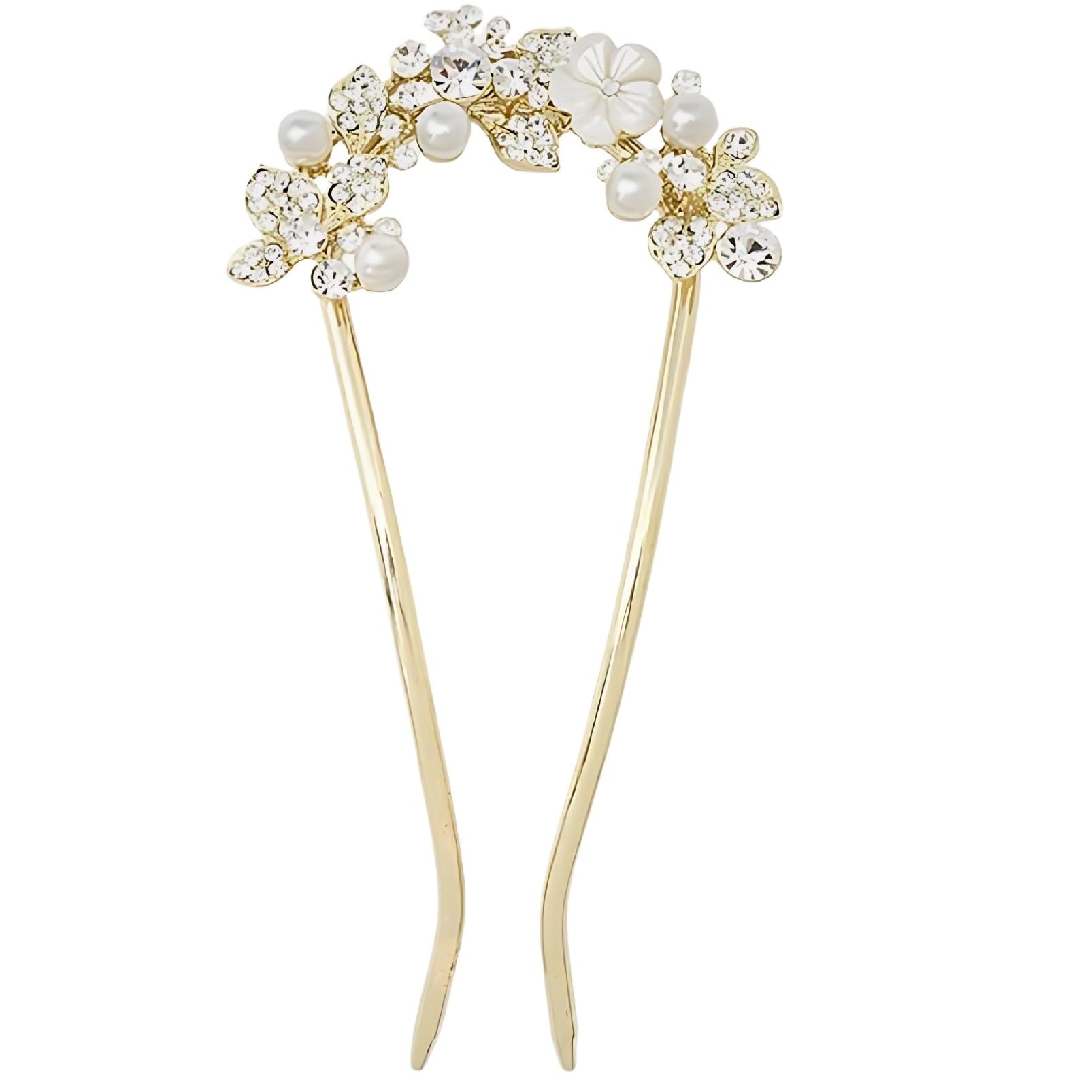 [MiaoMiao] Kanzashi Hair Ornament for Japanese Clothing, Yukata, U-shaped, Formal Kimono, Hair Accessory, Pearl, Metal, Antique White, Flower, Gold