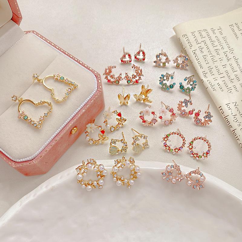 Circle Earrings Fresh Earrings Simple All-Match Petal Flower Earrings for Women