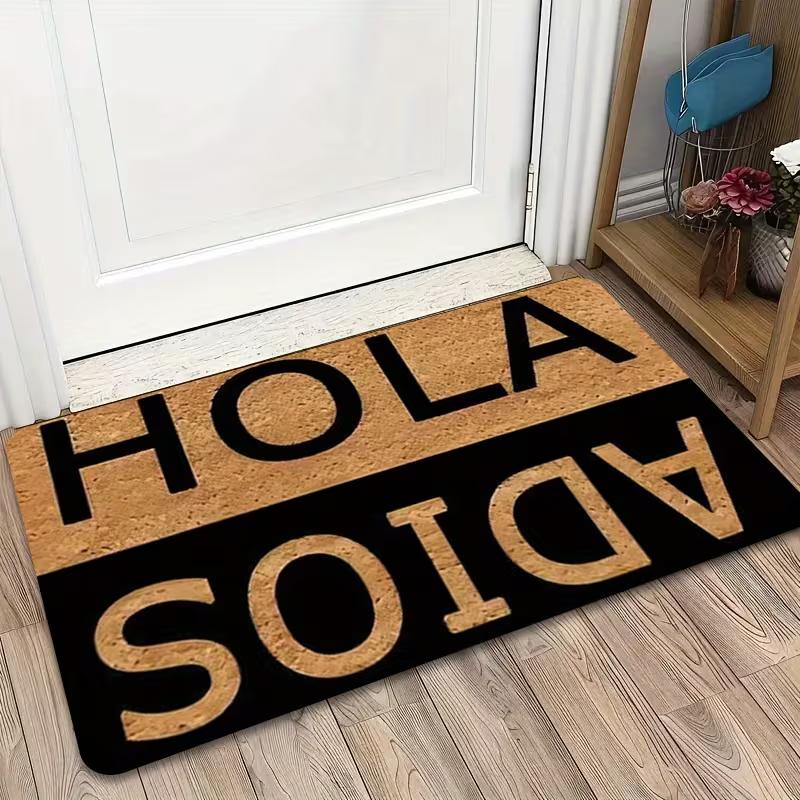

1pc HOLA ADIOS Spanish-Themed Welcome Mat Non-Slip, Machine Washable, Ideal for Indoor & Outdoor Use, Pet-Friendly 40cm x 60cm