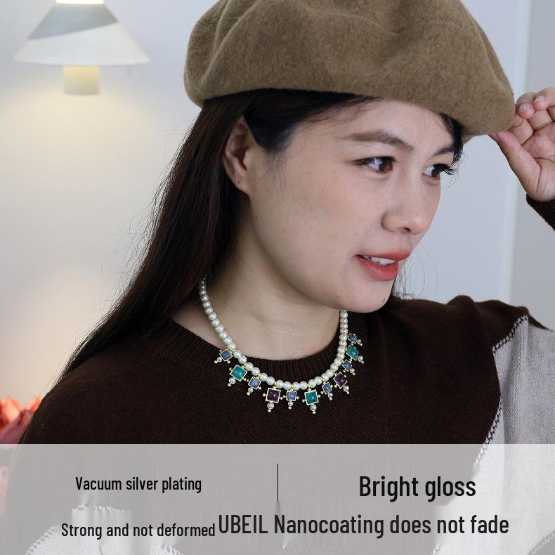 Pre-Owned High-End Gold-Plated Crystal Butterfly & Imitation Pearl Choker Necklace