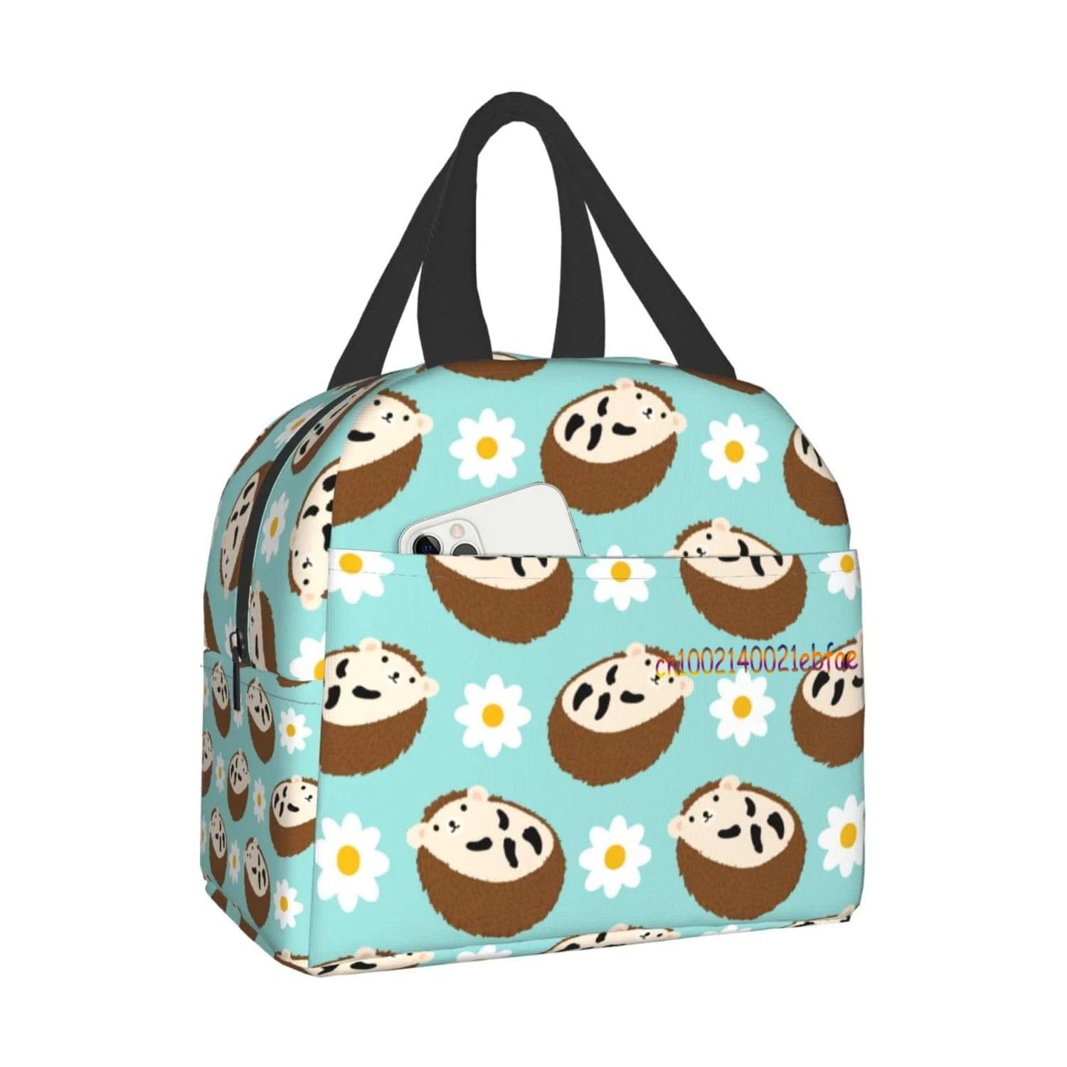 

Симпатичные ежики, цветы, синяя сумка для ланча, дорожная коробка, рабочий бенто-холодильник, многоразовая сумка для пикника, изолированные контейнеры, сумки для покупок 22x20x13CM чёрный