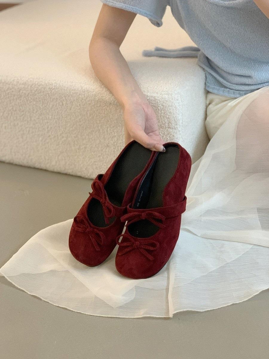 

Внутреннее увеличение высоты ретро сумка голова полушлепанцы женские носят балетный стиль бант Мэри одинарная обувь весной и летом 39 красный