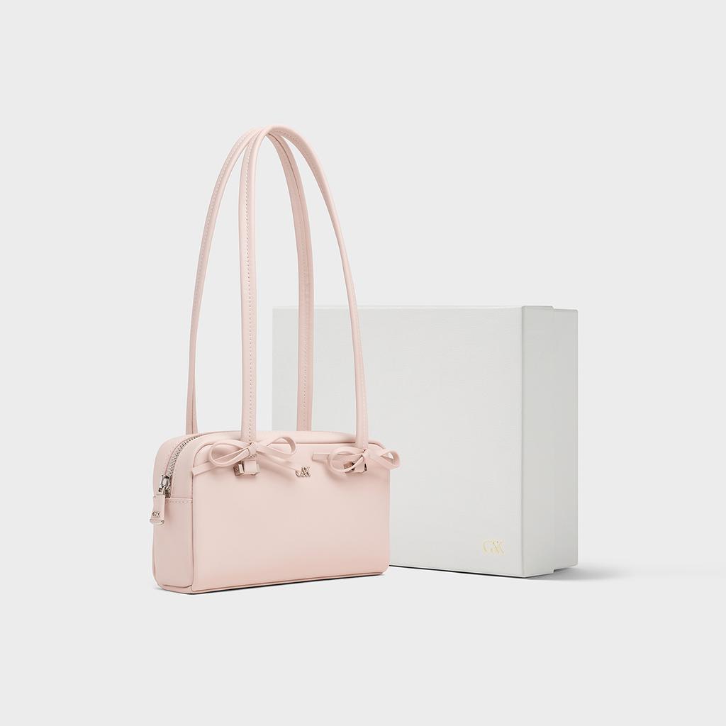 Charles & Keith Butterfly Knot Long Shoulder Strap Pillow Bag Women Shoulder Bags Pink-White Pink SL2-20681234