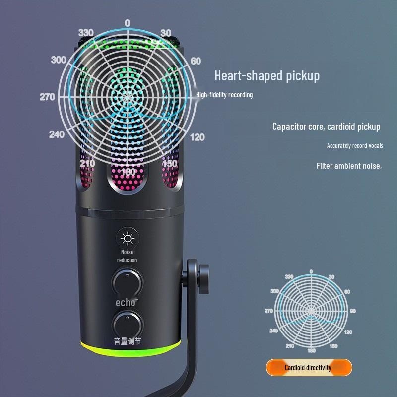 RGB Gaming Microphone - Wired Condenser for Streaming, Recording, and KTV