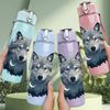 1PC Grey Wolf Head Portrait 750ml Color Plastic Sports Water Bottle Leakproof Flip Straw Lid Suitable for Sports Office Home Use
