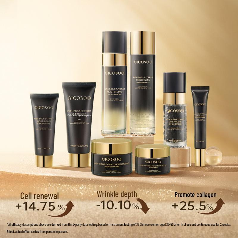 Ji Kou Xiu Kaviar Revitalisierendes Anti-Falten 7-teiliges Hautpflege-Set: Essenz, Toner, Lotion, Creme und Kosmetika für Schönheitsstudios.