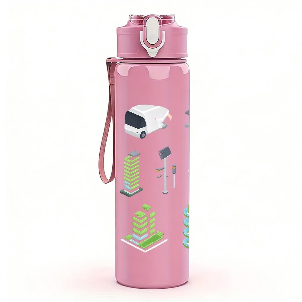 1PC Stationery School Supply Pattern 750ml Color Plastic Sports Water Bottle Leakproof Flip Straw Lid Suitable for Sports Office Home Use