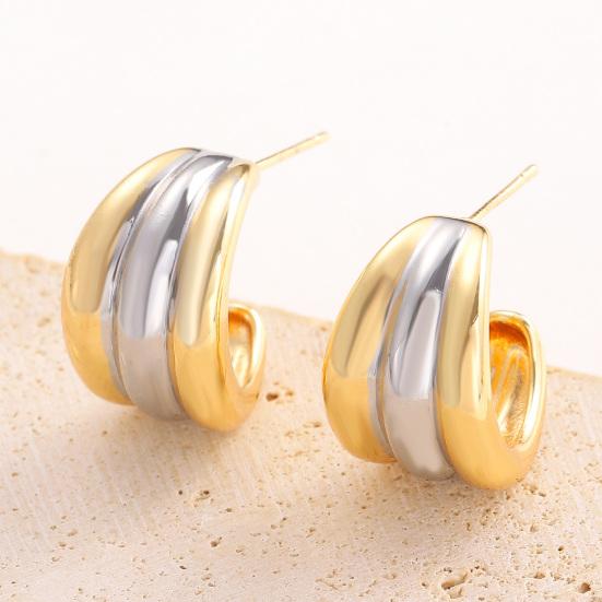 Plated Hoop Earrings for Women Triple Hoop Illusion Stud Earrings C-Shaped Multi-Layered Earrings for Wedding Prom Events