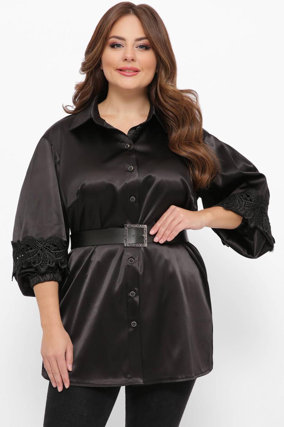 

Атласна блуза з мереживом Tatiana СОФТ 6XL чорний