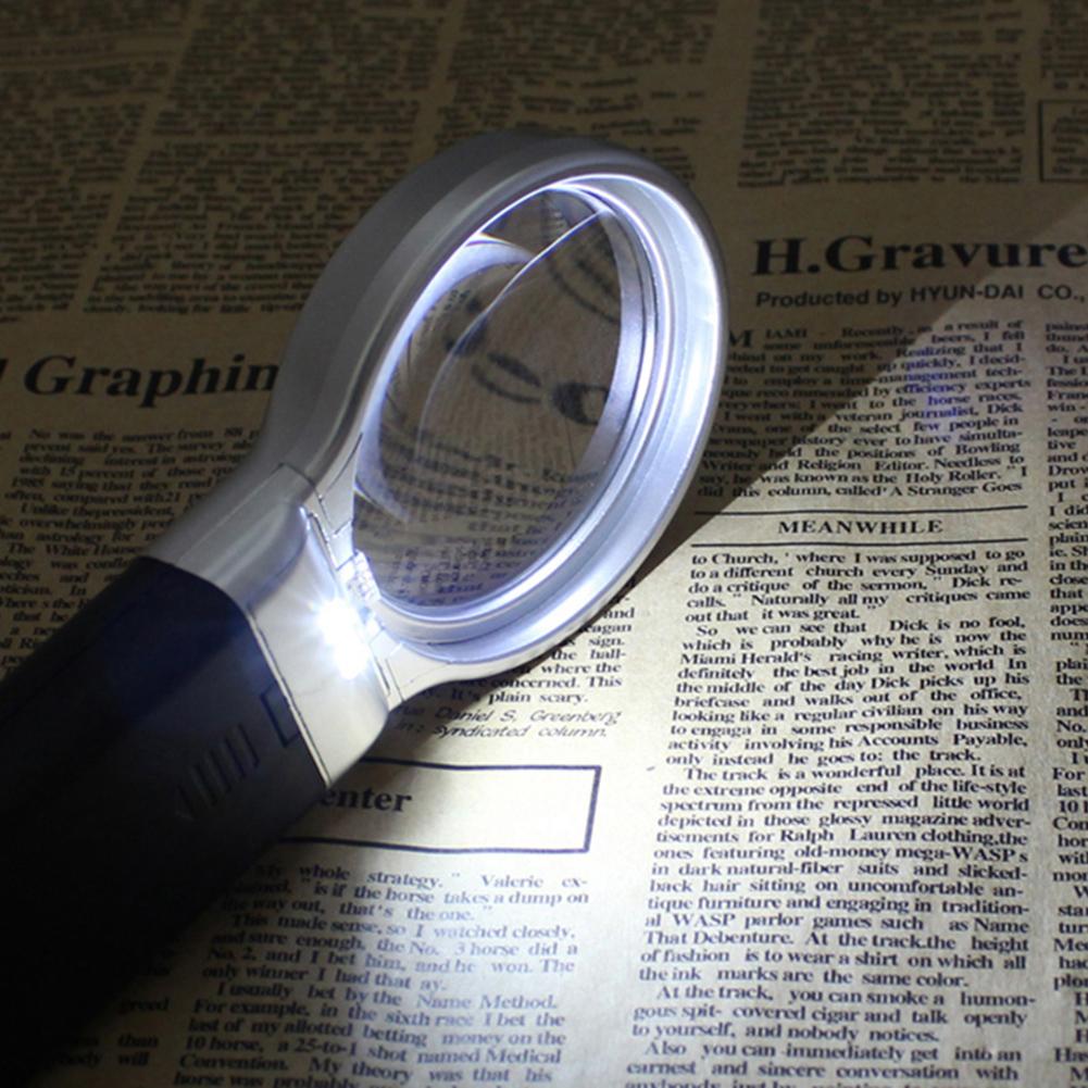 3X Reading Portable Handheld Magnifier Glass with 2 LED Lights Folding Loupe