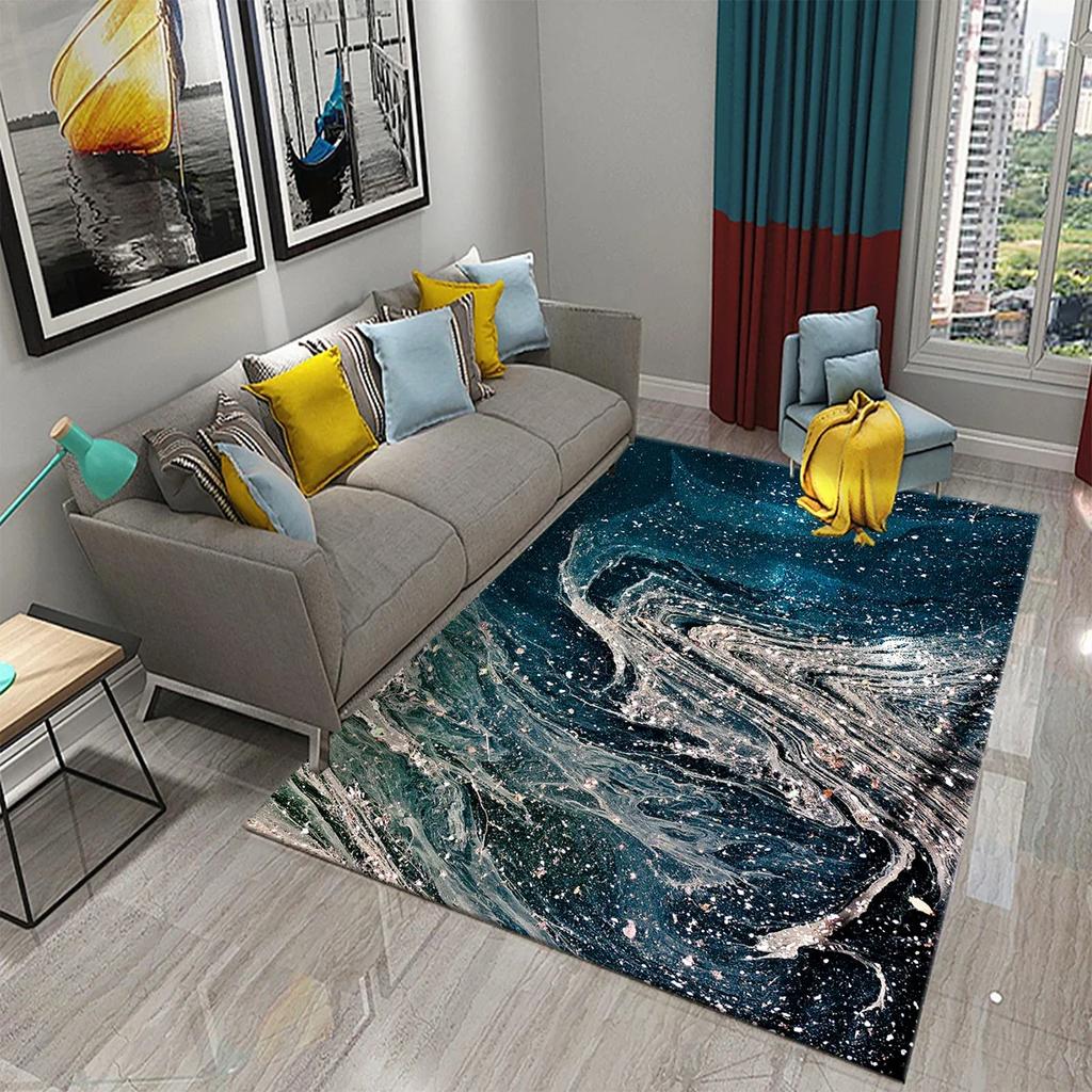 Dark Green Marbling Carpet Abstract Marble Pattern Rug Golden  Stone Texture Rectangle Area Rugs Living Room Bedroom Decor Mats
