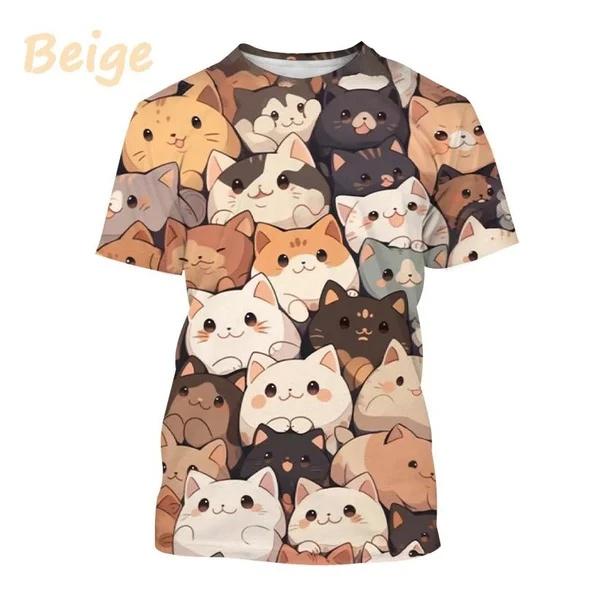 Cute Cat Pattern T-Shirt for Men Women Funny Animal 3D Printed Short Sleeve Tees  Casual O-NeckT Shirts
