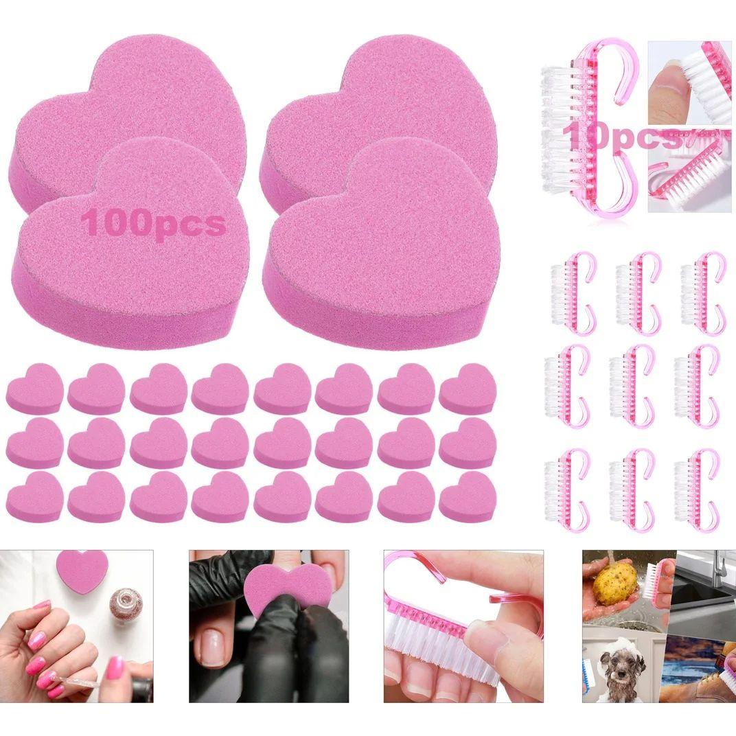 

100 шт. Мини пилочка для ногтей с сердечками, Щетка для чистки ногтей, Полировочные инструменты для ногтей Полный набор