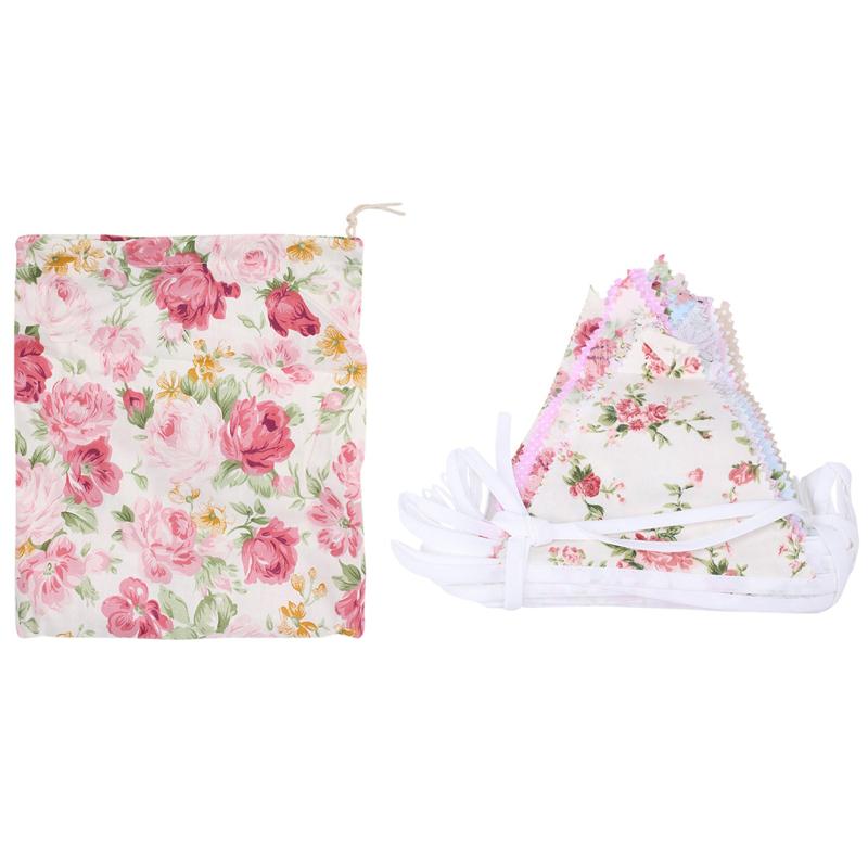 A27F-40Ft Fabric Bunting, 42Pcs Outdoor Bunting Banner,Floral Vintage Cotton Triple-Cornered Flag For Garden Birthday Party
