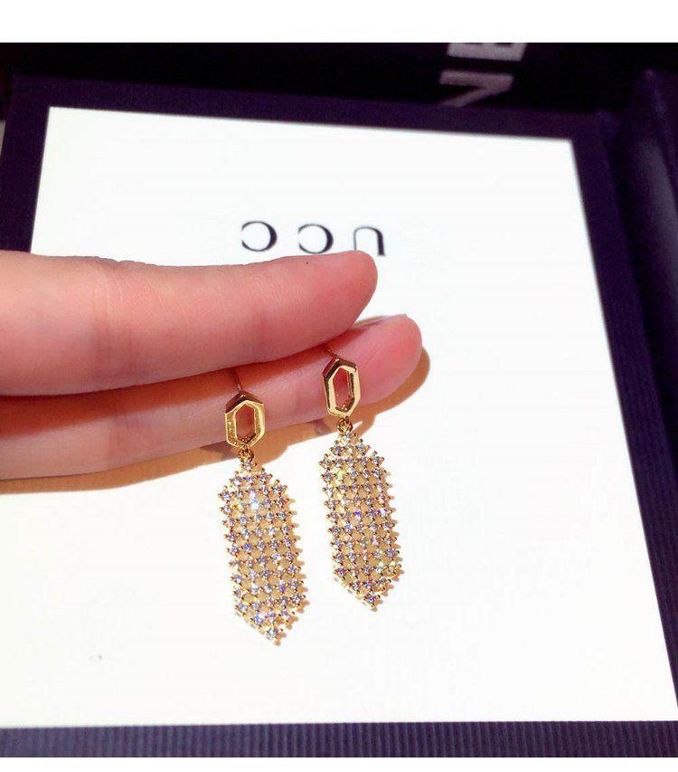 2025 Sparkly Diamond Rhombus Earrings - Versatile, Trendy High-End Celebrity Style золотой