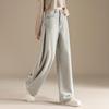RAIN.CUN 2024 Jeans in Denim Morbido Grigio Chiaro a Vita Alta Gamba Dritta