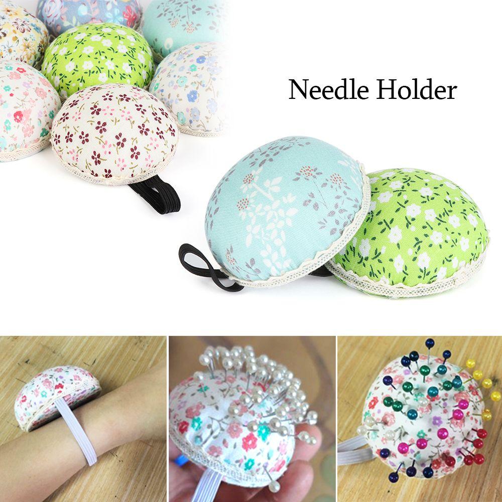 1Pc New Ball-Shaped Button Storage Tool Needle Holder Floral Wrist Strap Sewing Pin Cushion