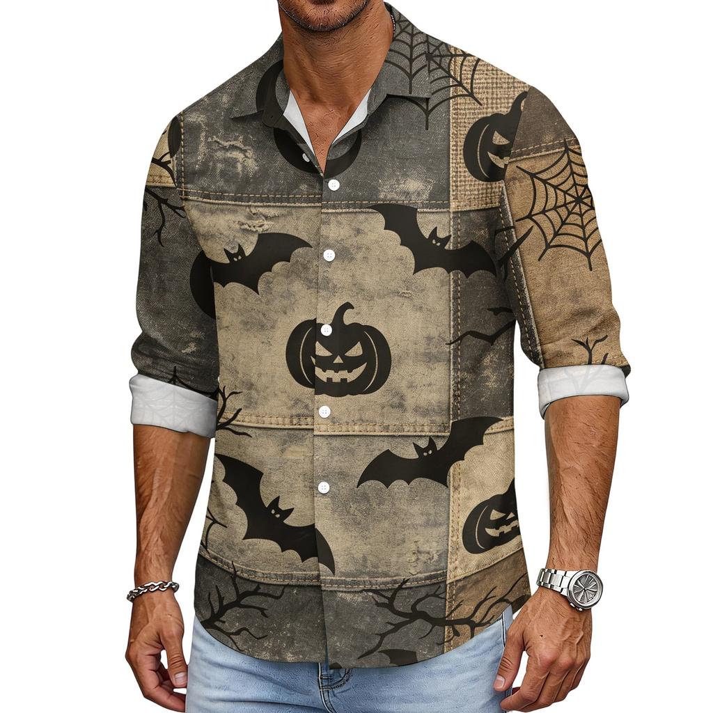 Men's Halloween Loose Fit Long Sleeve Shirt Vintage Casual Breathable Button Down Shirt for Autumn Spring Outdoor Daily Wear