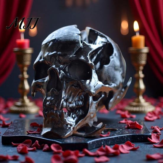 Decorazione Cranio Alieno Ornamento di Halloween, Forma in Resina Sintetica Scultura Figura Dettaglio Osseo Realistico, Ornamento da Tavolo per Feste