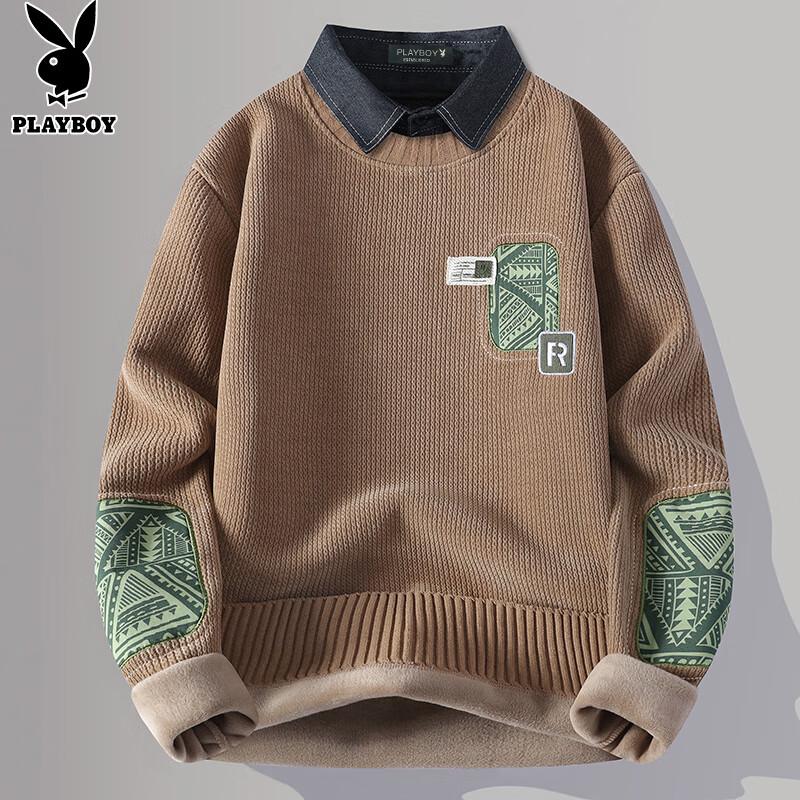 

Playboy Men s Faux Two-Piece Fleece Lined Knit Sweater L