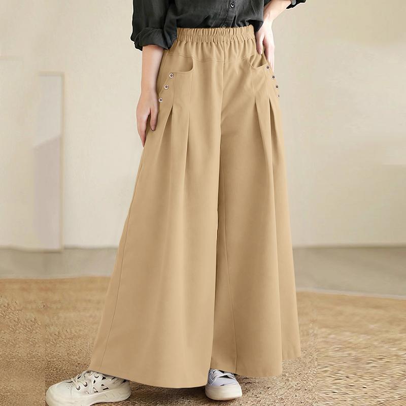 ZANZEA Womens Casual Solid Color Loose Wide Leg Pants