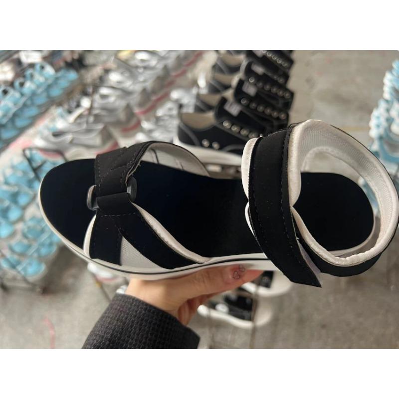 

Летние новые сандалии на плоской подошве и толстой подошве для пляжа, женские, светлая цветовая гамма, дышащие, с открытым носком, на танкетке 43 чёрный