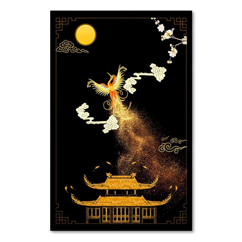 Chinese Style Plum Blossom Painting Decoration Poster Red Crowned Crane Giraffe Light Luxury Poster For Corridor Home Decor