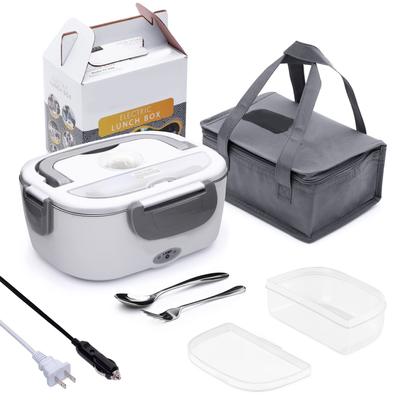 Electric Lunch Box Food Heater 2-In-1 Portable Food Warmer Lunchbox for Car Home Leak Proof 2 Compartments 12V 24V 110V 220V Pot