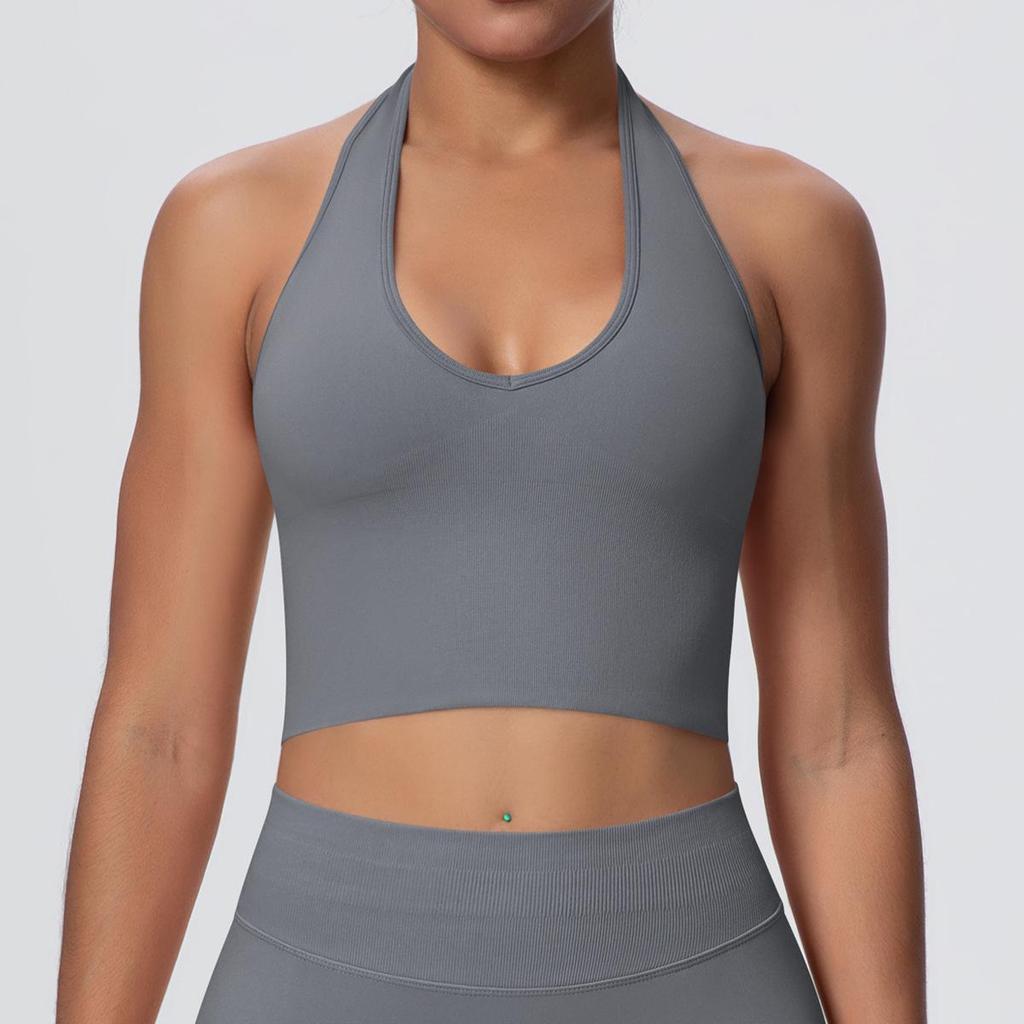 Elegant Backless Halter Yoga Bra – Seamless Breathable Sports and Fitness Vest