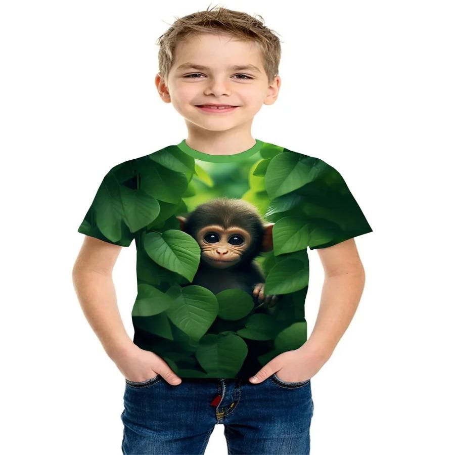 Children's Clothing T-Shirts for Boys Short Sleeve Boy Child Tee Shirt Girl Top 3D Monkey Print Funny Casual Kids Summer Clothes
