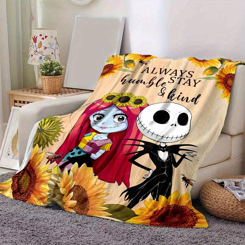 1pc. Always Stay Humble & Kind Sunflower Jack Skellington Sally Cartoon Blanket, Seasonal Home Decor Gift for Friends and Family, Soft Warm 100x150cm