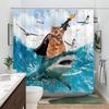 Funny Cat In Bathtub Bathing Cartoon Kids Shower Curtain Tyrannosaurus Rex Wave Polyester Fabric Shower Curtains Bathroom Decor