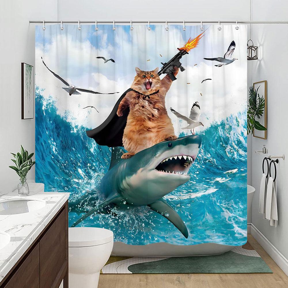 

Funny Cat In Bathtub Bathing Cartoon Kids Shower Curtain Tyrannosaurus Rex Wave Polyester Fabric Shower Curtains Bathroom Decor W60H190(CM)-1 Pcs