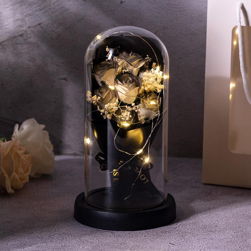 Valentine's Day Birthday Gift Glass Cover Eternal Flower Dried Flower for Girlfriend Rose Gypsy Practical Ornament