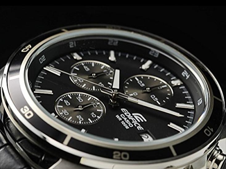 Casio Edifice Chronograph Watch EFR-526L-1AV Men's Black Stainless Steel Leather Strap 42mm 100m