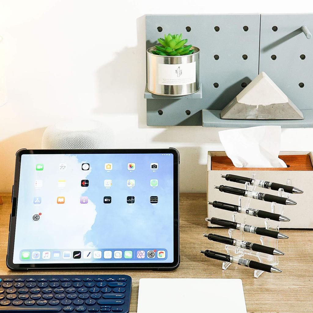 Set of 4 Pen Display Stand Plastic Pen Holder Pen Display Stands 6 Slots Pen Display Stand Eyebrow Pen Stand Makeup Brush Rack Organizer for Home Sch