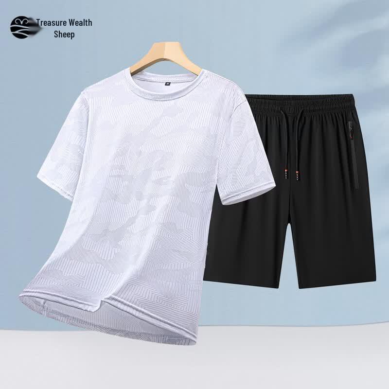 Men s Ice Silk Cooling Sun Protection Summer Two-Piece Set 190