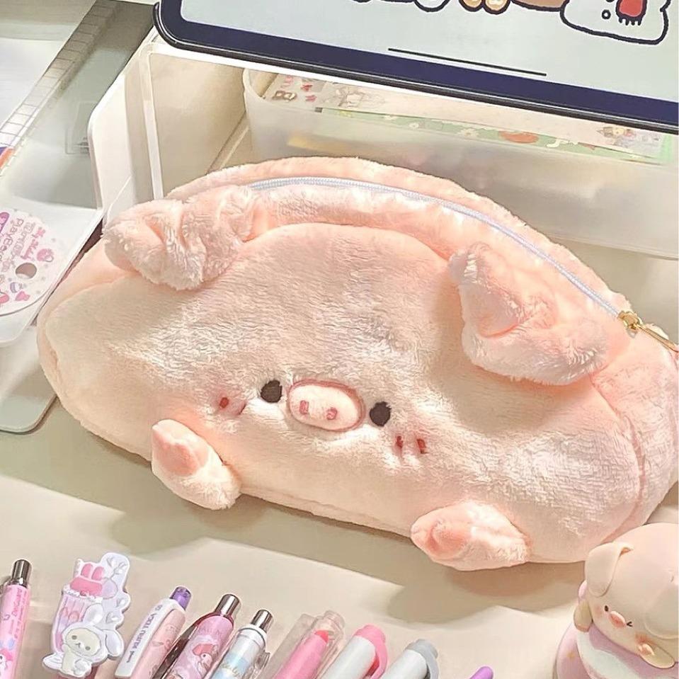 Plüsch Rosa Farbe Schweinchen Mäppchen Kreative Koreanische Mode Schüler Bleistifttasche Hohe Kapazität Schreibwaren Sammelalbum Aufbewahrungstasche
