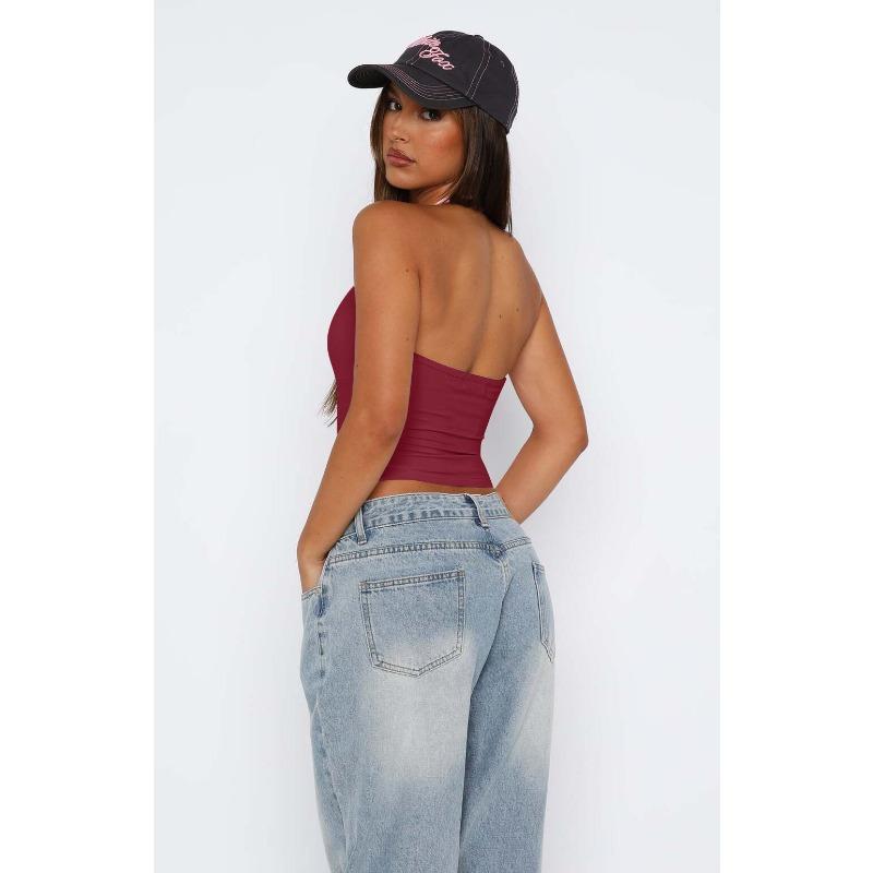 Women Sexy Halter V Neck Slim Fit Backless Cami Tank Top