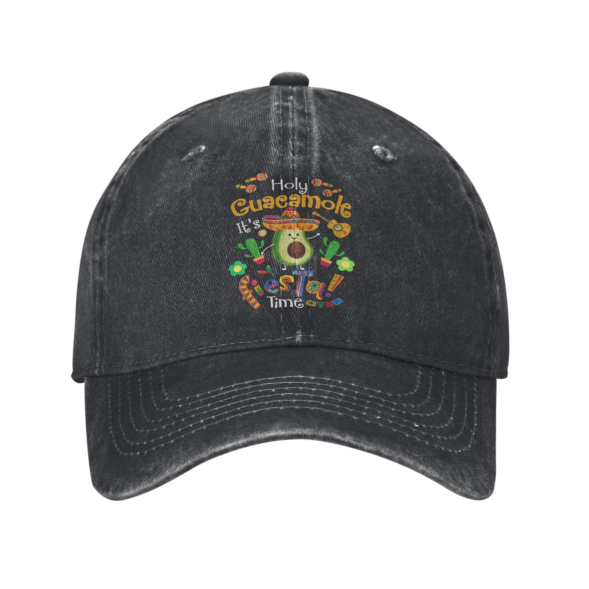 Holy Guacamole Its Fiestal Time Unisex Baseball Cap Mexican Cinco De Mayo Distressed Denim Hats Cap All Seasons Snapback Hat One Size
