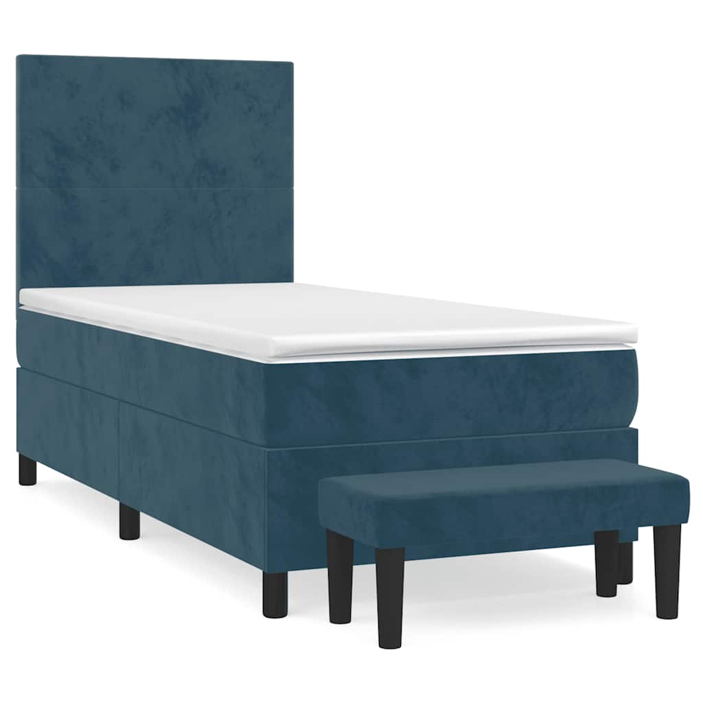 Box Spring Bed with Mattress Dark Blue 100x200 cm Velvet